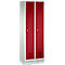 Garderobenspind Evolo S 3000, mit Sockel, 2 Abteile, Zylinderschloss, lichtgrau RAL 7035/rubinrot RAL 3003