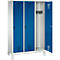 Garderobenspind Evolo S 3000, Stahl, m. Füßen, 3 Abteile, Sicherheitsdrehriegelverschluss, lichtgrau RAL 7035/enzianblau RAL 5010