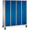Garderobenspind Evolo S 3000, Stahl, mit Füßen, 4 Abteile mit jeweils B 400 mm, Zylinderschloss, weißaluminium RAL 9006/enzianblau RAL 5010