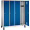 Garderobenspind Evolo S 3000, Stahl, mit Füßen, 4 Abteile mit jeweils B 400 mm, Zylinderschloss, weißaluminium RAL 9006/enzianblau RAL 5010