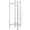 Schwarze, freistehende Garderobe aus Metall, mit Haken und Ablagen. Einfaches, modernes Design.