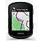 Schwarzes GPS-Radcomputer-Display mit Navigationskarte. Routenanzeige mit Distanz und Beschriftung.
