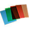 Überlappende, transparente Farbfilter in Blau, Grün, Dunkelbraun, Rot und Beige.