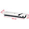 Laminateur blanc et noir avec dimensions. Boutons et un logo sont visibles sur l'appareil.