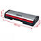 Grauer Laminator mit roten Akzenten und schwarzen Enden. Größenangaben in mm.
