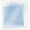 Three transparent, light blue sheets lie on top of each other. The background is white.