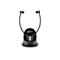 Schwarzes Kinnbügel-Headset mit Ladestation, Geemarc Logo und Lautstärketaste.