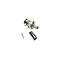 Silberner BNC-Stecker mit Crimp-Hülse und Pin auf weißem Hintergrund.