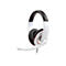 Weißes Gaming-Headset mit schwarzer Polsterung und Mikrofonbügel vor weißem Hintergrund.