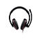 Schwarzes Gaming-Headset mit rotem Akzentstreifen an den Ohrmuscheln und integriertem Mikrofonbügel.