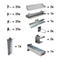 Gereedschaphouderset ADB, 110-delig, voor geperforeerde panelen met vierkante gaten 10 x 10 mm &amp; gatenafstand 38 mm, gepoedercoat staal, blank aluminium RAL 9006