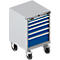 Gereedschapskast verrijdbaar WSK 27-27, 6 laden, H 870 mm, enkele vergrendeling, staal, wit aluminium/enziatisch blauw, 6 lades, H 870 mm.