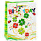Geburtstagsgeschenktüte mit Kleeblättern, Marienkäfern und 'Birthday'-Schriftzug.