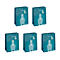 Vijf turquoise geschenktassen met een ijsbeermotief en sterren.