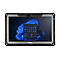 Robustes Tablet-PC mit Windows-Betriebssystem, schwarzem Gehäuse und Bildschirm mit App-Icons.