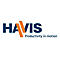 HA VIS Logo. Blauer Schriftzug, darunter orangefarbene Balken und der Slogan: Productivity in motion.