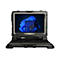 Robuster Laptop mit Windows-Startbildschirm, grau-schwarz, Tasten und seitliche Bedienelemente sichtbar.