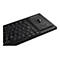 Schwarze Tastatur mit integriertem Trackball und Maustasten auf der rechten Seite vor weißem Hintergrund.