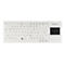 Weiße, flache Tastatur mit deutschem QWERTZ-Layout und integriertem Touchpad auf der rechten Seite.