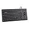 Schwarze, robuste Industrie-Tastatur InduProof 3 mit integriertem Trackball auf weißem Hintergrund.