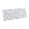 Weiße, hygienische InduProof med Tastatur mit flachen, abgedichteten Tasten für medizinische Umgebungen.