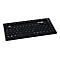 Schwarze, robuste Induproof-Tastatur mit deutschem Layout vor neutralem Hintergrund.