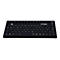 Schwarze, flache Induproof-Tastatur mit deutschem Layout auf weißem Hintergrund.