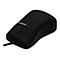 Schwarze, ergonomische InduMouse Kabel-Computermaus mit integrierten Tasten auf weißem Hintergrund.
