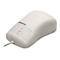 Hellgraue, kabelgebundene Industriemaus mit flachen Tasten und integriertem Touchpad.