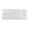 Weiße, hygienische InduProof Tastatur mit deutschem Layout vor neutralem Hintergrund.