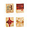 Four gift bags with Christmas designs. One shows Santa, one snowflakes, one a bow, and one baubles.