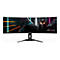 Ein schwarzer, gebogener AORUS-Monitor auf einem weißen Hintergrund. Der Bildschirm zeigt ein futuristisches Design mit Schriftzug.
