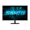Gigabyte Gaming-Monitor mit blau leuchtendem Schriftzug auf dem Display vor weißem Hintergrund.