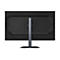 Rückseite eines schwarzen Gigabyte Monitors mit vertikalem Standfuß auf weißem Hintergrund.
