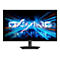 Gigabyte Gaming-Monitor mit dünnem Rahmen und dynamischem, leuchtendem Schriftzug auf dem Display.