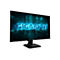 Schwarzer Gigabyte Gaming-Monitor in Perspektive mit leuchtend blauem Logo auf dem Display.