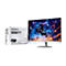 Gigabyte M27Q2 QD Ice Gaming-Monitor mit weißem Rahmen und Display-Inhalt vor der Produktverpackung.