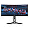 Schwarzer Gaming-Monitor mit blauem Hintergrund. Großes Wort 'GAMING'. Markenname 'GIGABYTE'.