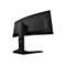 Rückansicht eines schwarzen Gigabyte Gaming-Monitors auf einem Standfuß vor weißem Hintergrund.