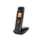 Ein schwarzes schnurloses Telefon mit Ladestation. Auf dem Display steht 'Bedienungshilfen'.