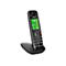 Schnurloses Telefon mit Display in schwarzem Dock. Display zeigt Anrufer. Marke Gigaset.