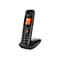 Schwarzes schnurloses Telefon mit SOS-Taste auf dem Display. Das Telefon steht in einer Ladestation.