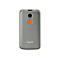 Graues Handy mit orangefarbenem SOS-Knopf und Kamera.