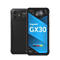 Schwarzes Gigaset GX30 Smartphone, Vorder- und Rückansicht mit eingeblendetem Produktnamen.