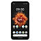Gigaset Smartphone mit schwarzem Display und orangefarbenem Wolkenhintergrund sowie App-Icons.