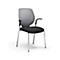 Black office chair with gray back and armrests. On silver legs against a white background.
