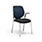 Office chair with blue back, black seat, armrests and chrome legs.