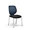 Chair with a dark blue back, black seat, and chrome legs. Set against a white backdrop.