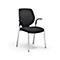 Black office chair with armrests and chrome frame against a white background.