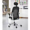 Giroflex Bürostuhl 40, mit Armlehnen, Synchronmechanik, Muldensitz, Lordosen- & Kopfstütze, schwarz/alusilber + Tasse & Pralinen